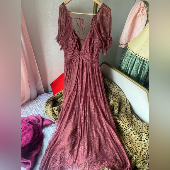 Free People beautiful pink lace corset maxi romantic peasant princess gown dress - Picture 4 of 14